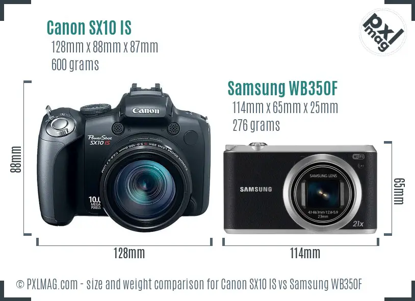 Canon SX10 IS vs Samsung WB350F size comparison