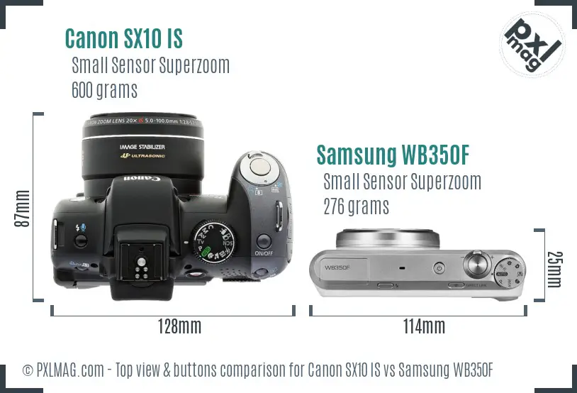 Canon SX10 IS vs Samsung WB350F top view buttons comparison