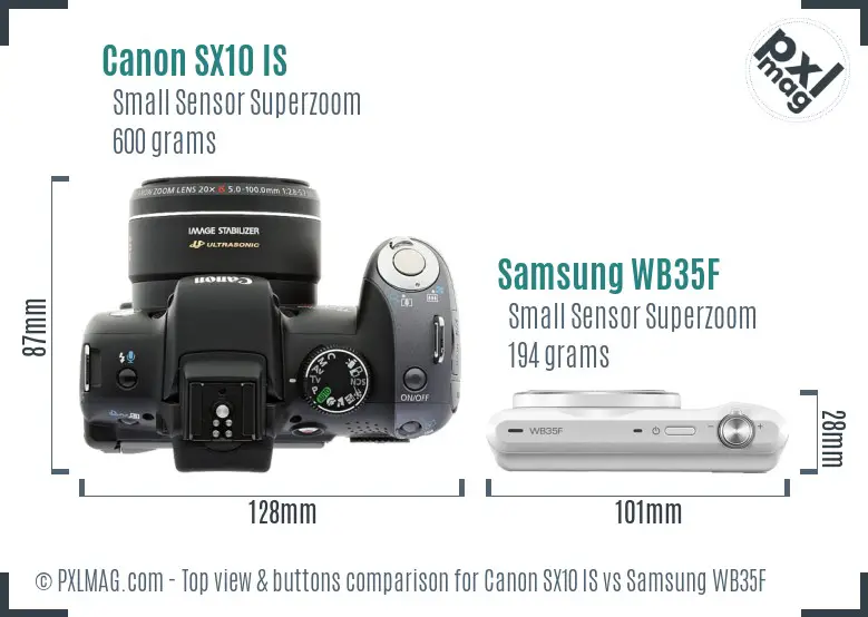 Canon SX10 IS vs Samsung WB35F top view buttons comparison