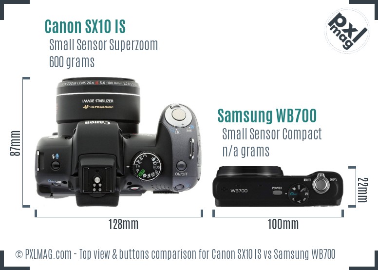 Canon SX10 IS vs Samsung WB700 top view buttons comparison