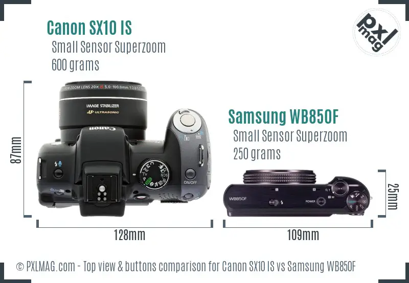 Canon SX10 IS vs Samsung WB850F top view buttons comparison