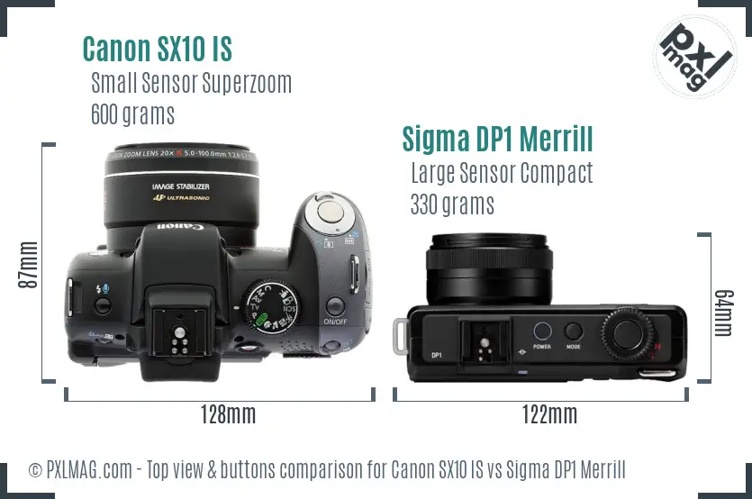 Canon SX10 IS vs Sigma DP1 Merrill top view buttons comparison Canon SX10 IS vs Sigma DP1 Merrill top view buttons comparison