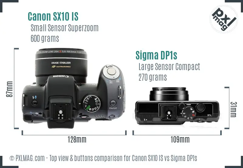 Canon SX10 IS vs Sigma DP1s top view buttons comparison