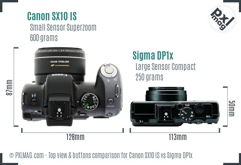 Canon SX10 IS vs Sigma DP1x top view buttons comparison