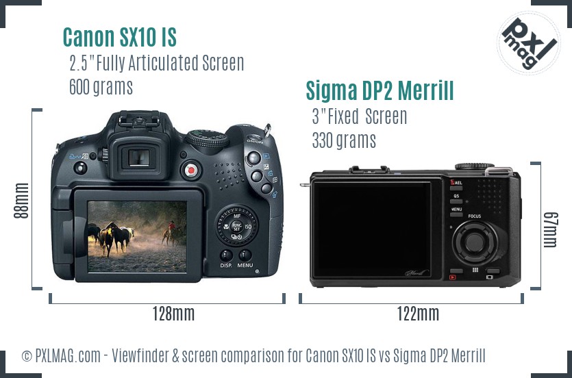Canon SX10 IS vs Sigma DP2 Merrill Screen and Viewfinder comparison