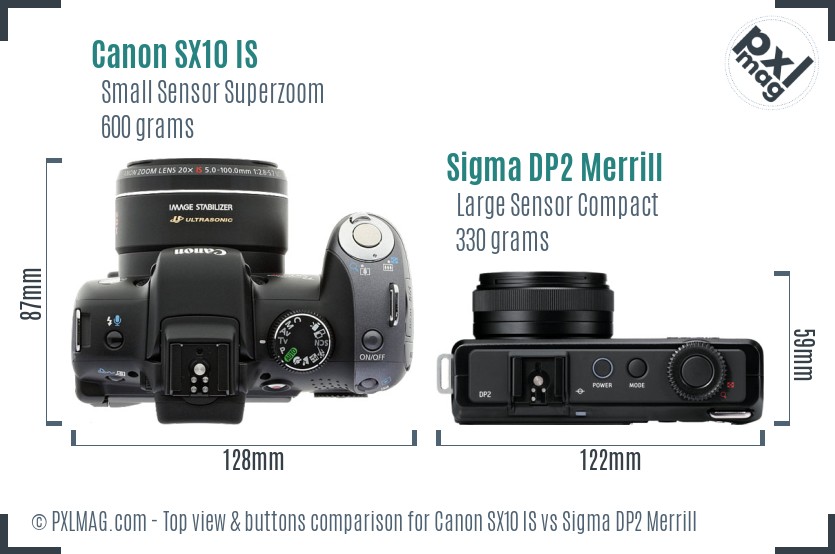 Canon SX10 IS vs Sigma DP2 Merrill top view buttons comparison