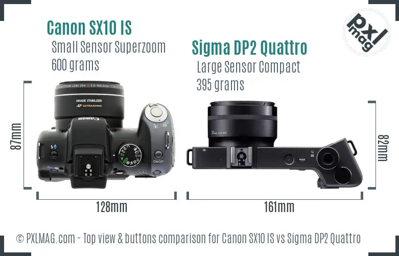 Canon SX10 IS vs Sigma DP2 Quattro top view buttons comparison Canon SX10 IS vs Sigma DP2 Quattro top view buttons comparison