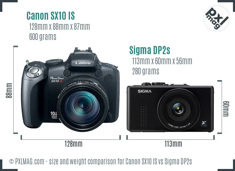 Canon SX10 IS vs Sigma DP2s size comparison Canon SX10 IS vs Sigma DP2s size comparison