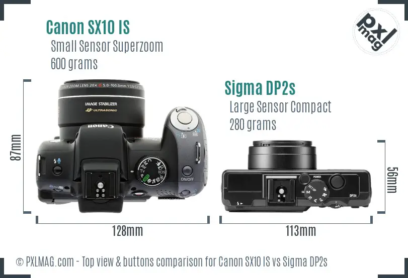 Canon SX10 IS vs Sigma DP2s top view buttons comparison Canon SX10 IS vs Sigma DP2s top view buttons comparison