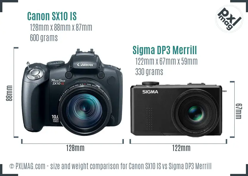 Canon SX10 IS vs Sigma DP3 Merrill size comparison Canon SX10 IS vs Sigma DP3 Merrill size comparison