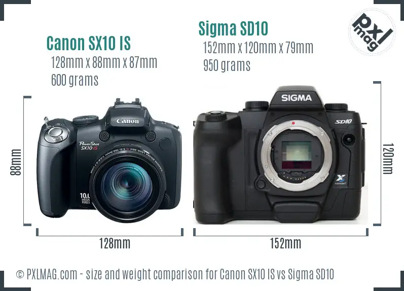 Canon SX10 IS vs Sigma SD10 size comparison