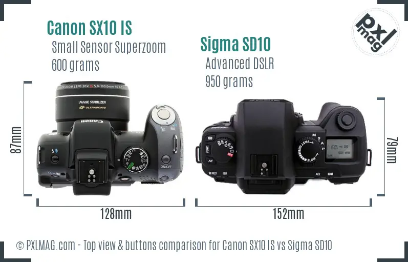 Canon SX10 IS vs Sigma SD10 top view buttons comparison