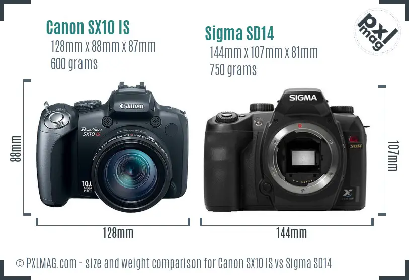 Canon SX10 IS vs Sigma SD14 size comparison