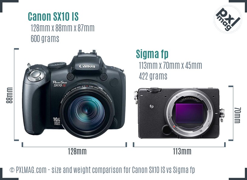Canon SX10 IS vs Sigma fp size comparison