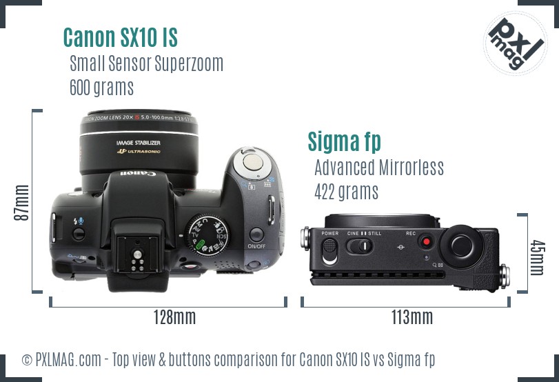 Canon SX10 IS vs Sigma fp top view buttons comparison