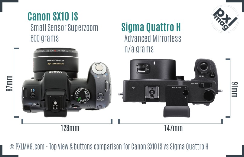 Canon SX10 IS vs Sigma Quattro H top view buttons comparison