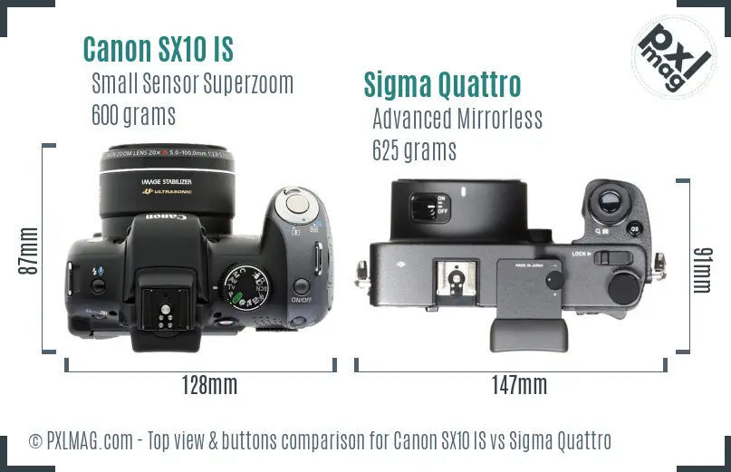 Canon SX10 IS vs Sigma Quattro top view buttons comparison
