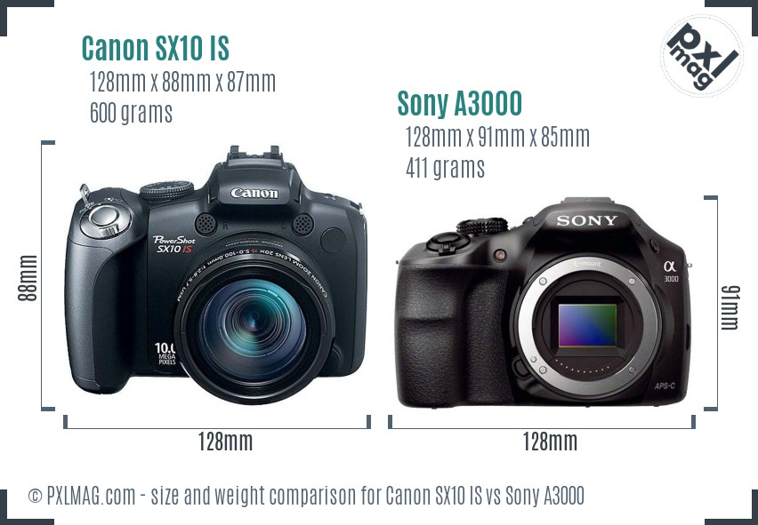 Canon SX10 IS vs Sony A3000 size comparison