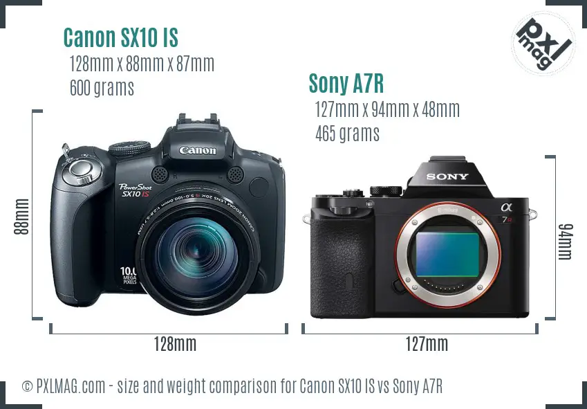 Canon SX10 IS vs Sony A7R size comparison