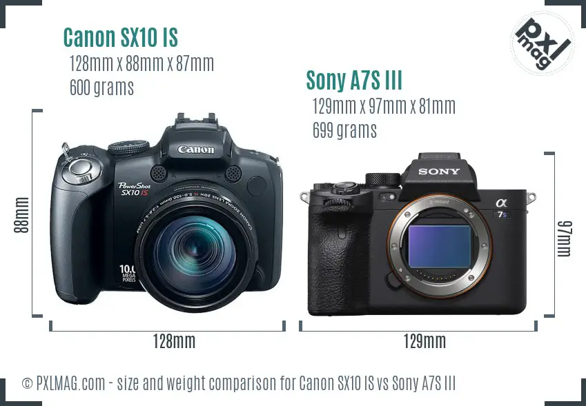 Canon SX10 IS vs Sony A7S III size comparison Canon SX10 IS vs Sony A7S III size comparison