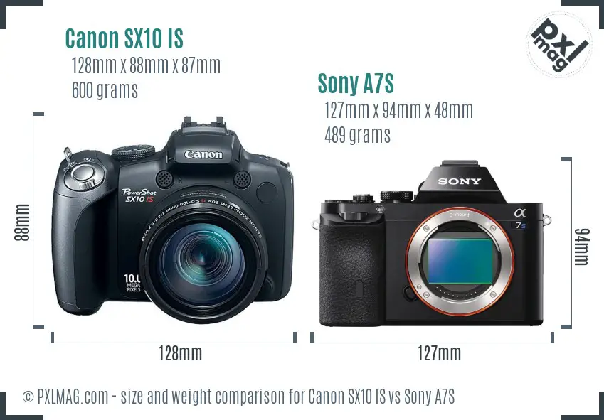 Canon SX10 IS vs Sony A7S size comparison