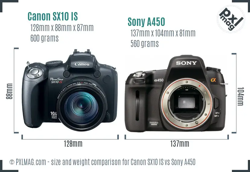 Canon SX10 IS vs Sony A450 size comparison