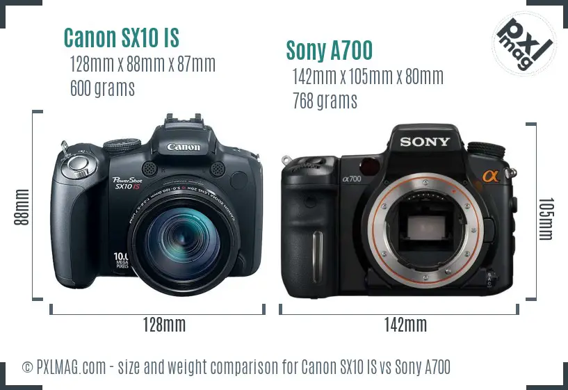 Canon SX10 IS vs Sony A700 size comparison