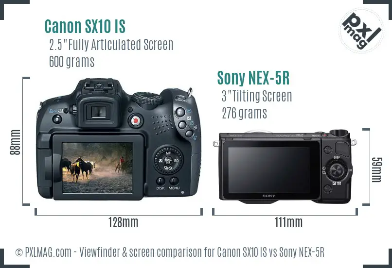 Canon SX10 IS vs Sony NEX-5R Screen and Viewfinder comparison
