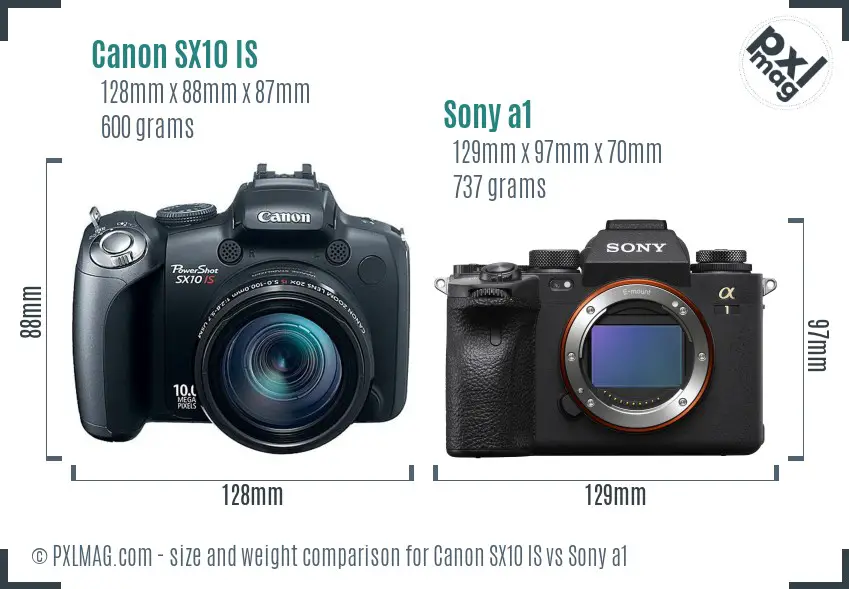 Canon SX10 IS vs Sony a1 size comparison