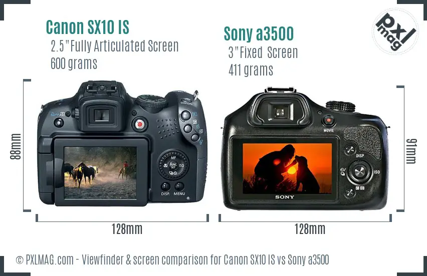 Canon SX10 IS vs Sony a3500 Screen and Viewfinder comparison