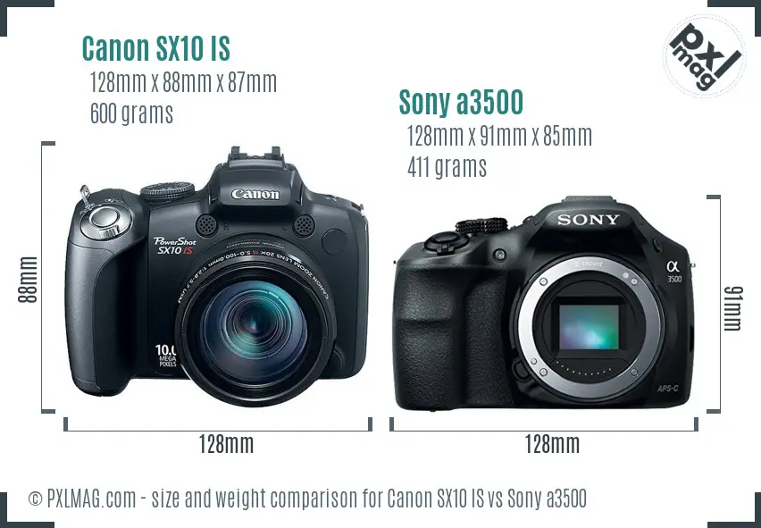 Canon SX10 IS vs Sony a3500 size comparison