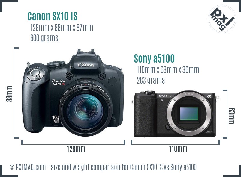 Canon SX10 IS vs Sony a5100 size comparison