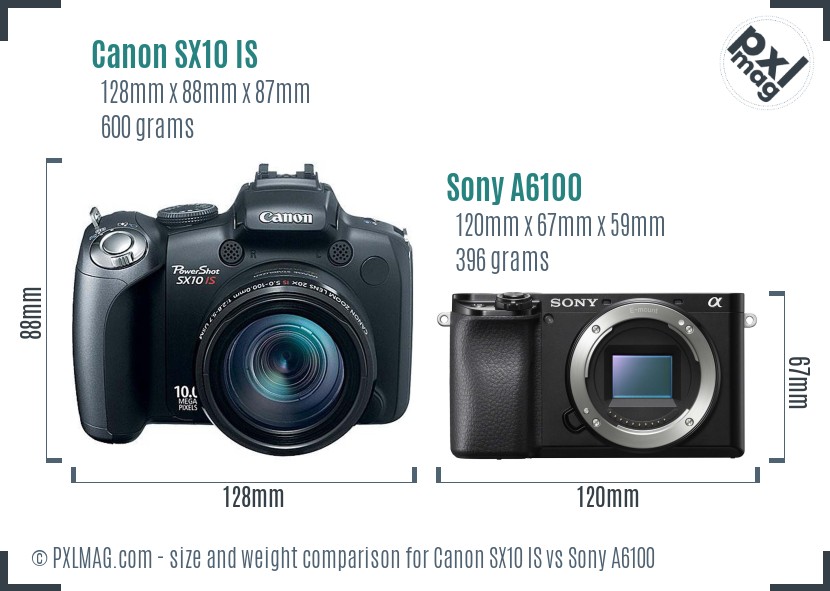 Canon SX10 IS vs Sony A6100 size comparison Canon SX10 IS vs Sony A6100 size comparison