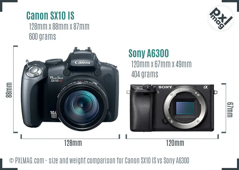 Canon SX10 IS vs Sony A6300 size comparison Canon SX10 IS vs Sony A6300 size comparison