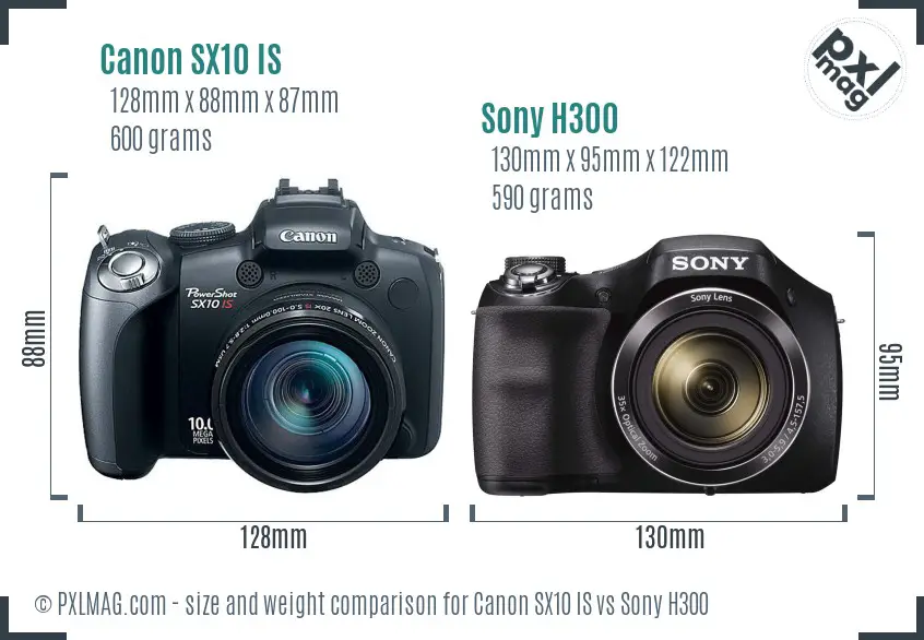 Canon SX10 IS vs Sony H300 size comparison