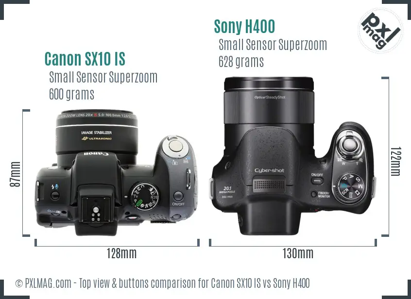 Canon SX10 IS vs Sony H400 top view buttons comparison
