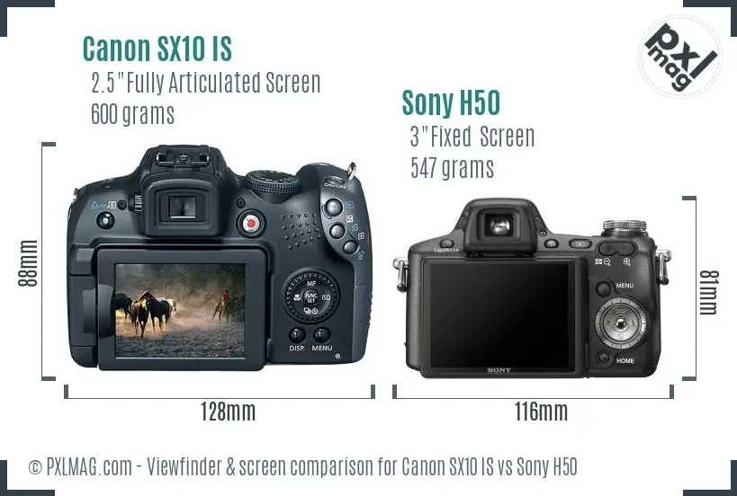 Canon SX10 IS vs Sony H50 Screen and Viewfinder comparison