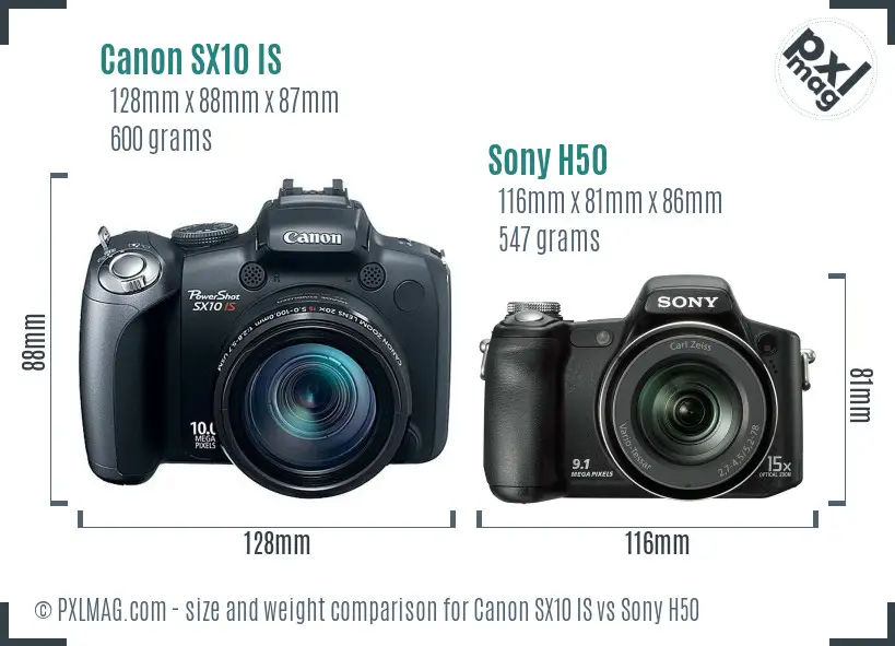 Canon SX10 IS vs Sony H50 size comparison