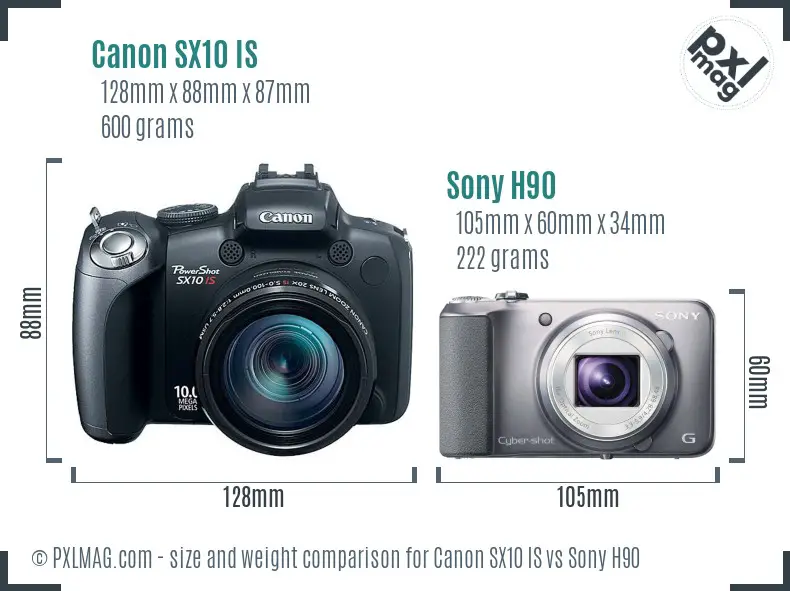 Canon SX10 IS vs Sony H90 size comparison Canon SX10 IS vs Sony H90 size comparison