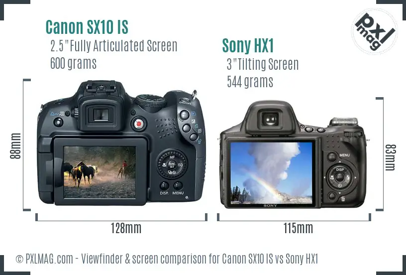 Canon SX10 IS vs Sony HX1 Screen and Viewfinder comparison