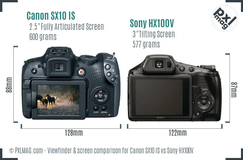 Canon SX10 IS vs Sony HX100V Screen and Viewfinder comparison