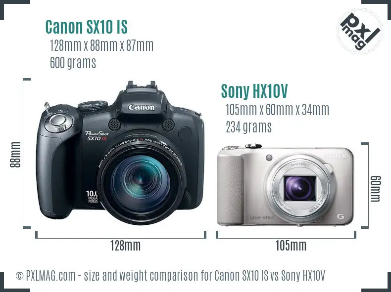 Canon SX10 IS vs Sony HX10V size comparison Canon SX10 IS vs Sony HX10V size comparison