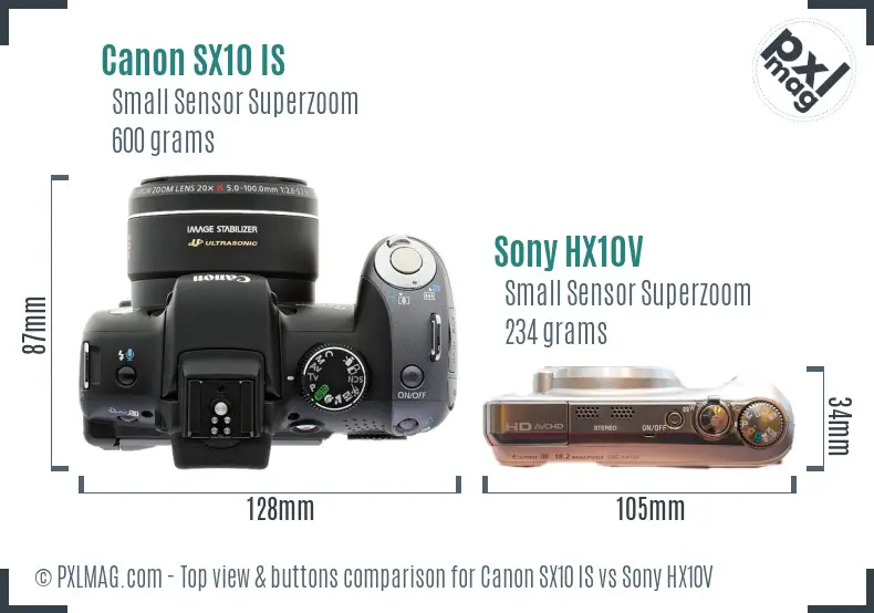 Canon SX10 IS vs Sony HX10V top view buttons comparison