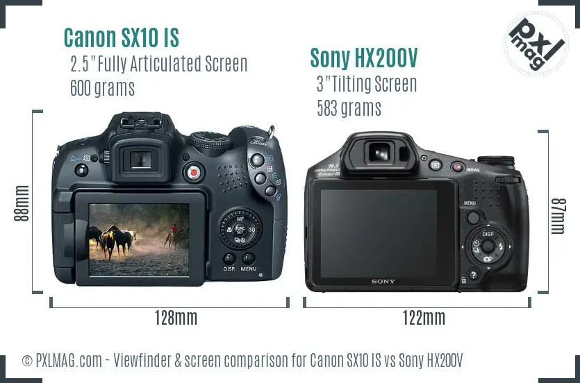 Canon SX10 IS vs Sony HX200V Screen and Viewfinder comparison