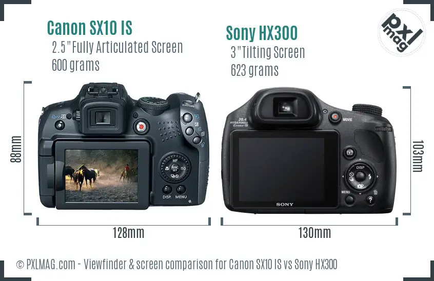 Canon SX10 IS vs Sony HX300 Screen and Viewfinder comparison
