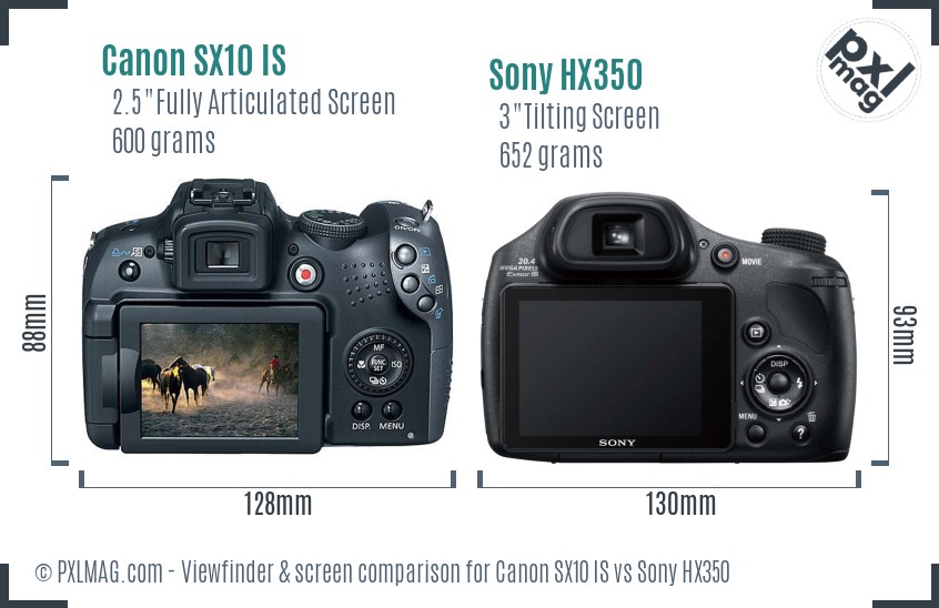 Canon SX10 IS vs Sony HX350 Screen and Viewfinder comparison