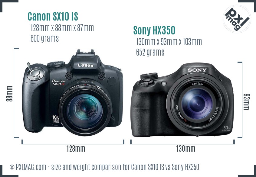 Canon SX10 IS vs Sony HX350 size comparison