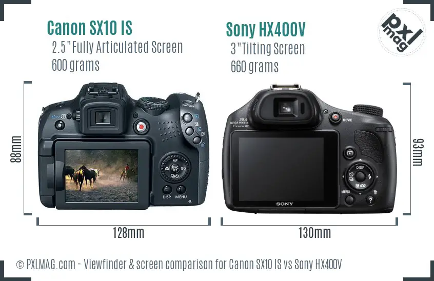Canon SX10 IS vs Sony HX400V Screen and Viewfinder comparison