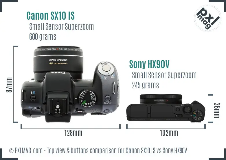 Canon SX10 IS vs Sony HX90V top view buttons comparison