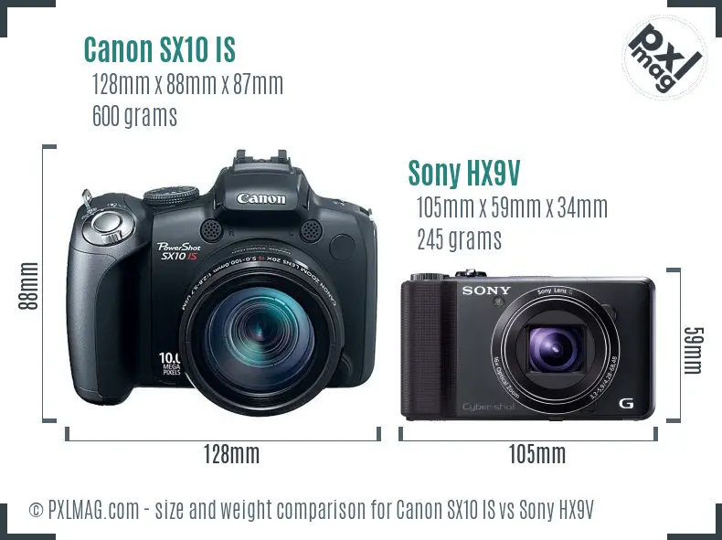 Canon SX10 IS vs Sony HX9V size comparison